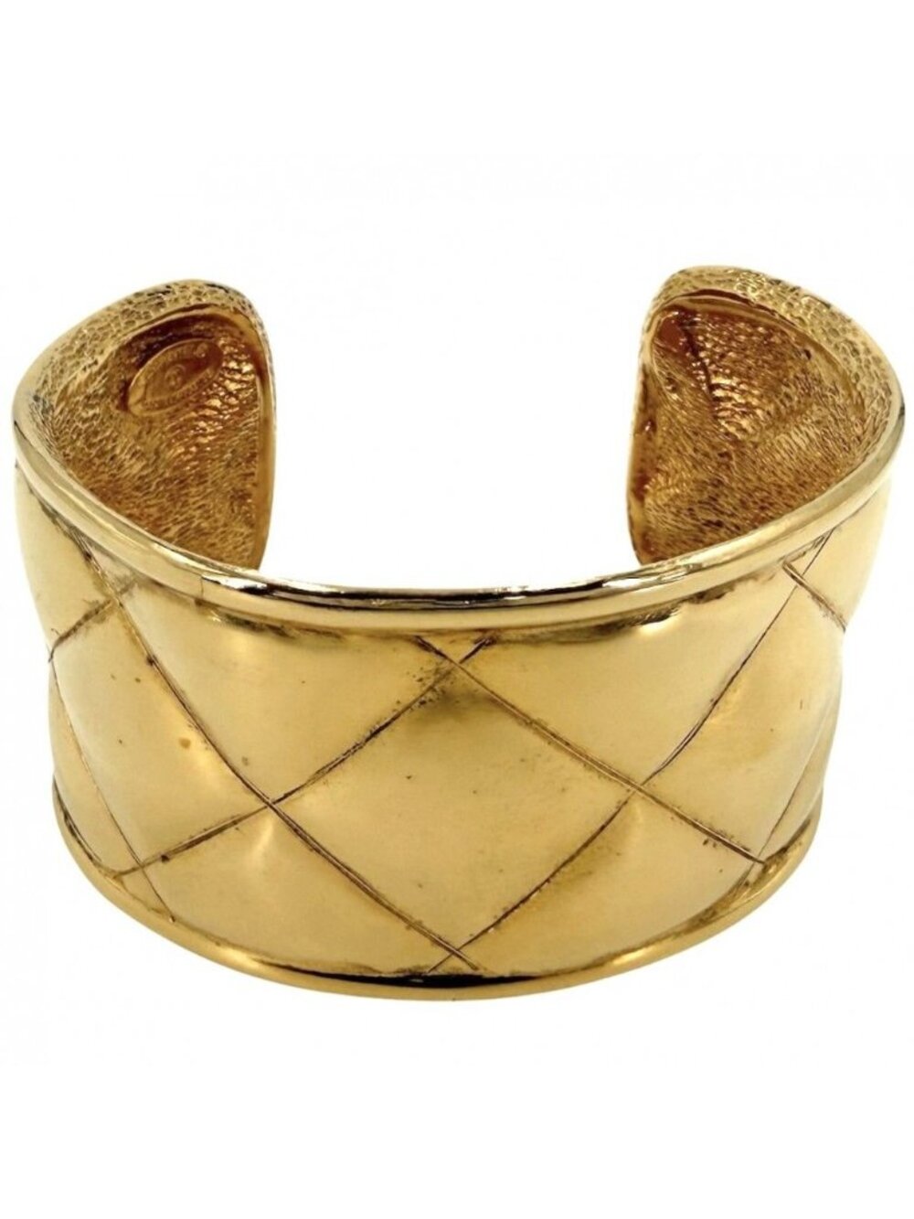Chanel Bangle Bracelet CC Logo Vintage Quilted Gold Plated